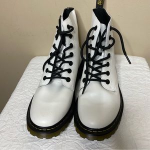 Dr.Martens Women's Luana White Leather Lace Up Combat Ankle Boots